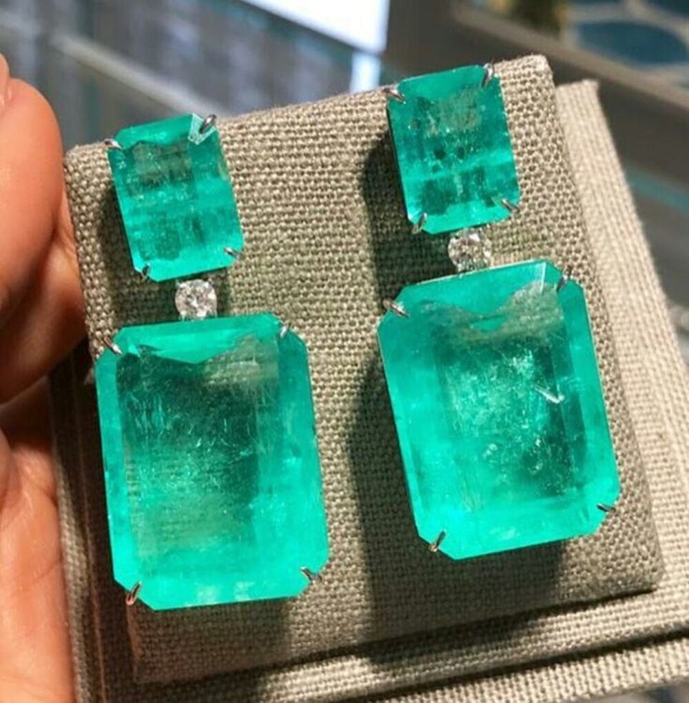 Glowing Neon Colombian Emerald Dangle Drop Earrings Star of Hollywood Collection